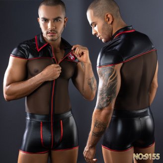 Men’s Erotic Uniform Black See-Through Sexy Seductive One-piece Erotic Underwear 9155