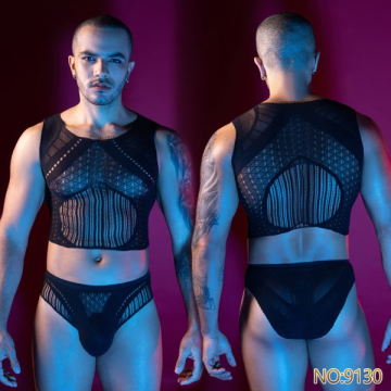 Europe and the United States style sexy men’s erotic net clothes nightclub bar see-through male model erotic underwear 9130